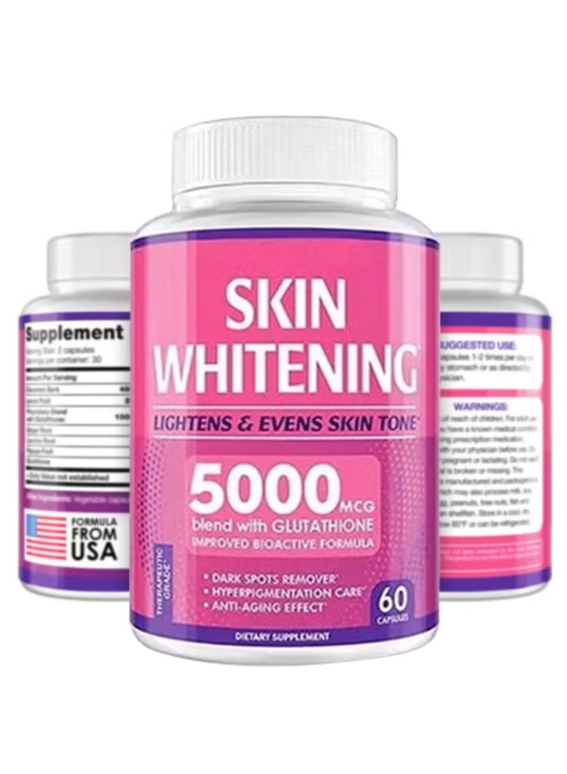 SKIN Glutathione Whitening Pills - 60 Capsules Glutathione - Effective Skin Lightening Supplement - Dark Spots, Melasma & Acne Scar Remover, Hyperpigmentation Treatment - Anti-Aging Antioxidant - Image 1