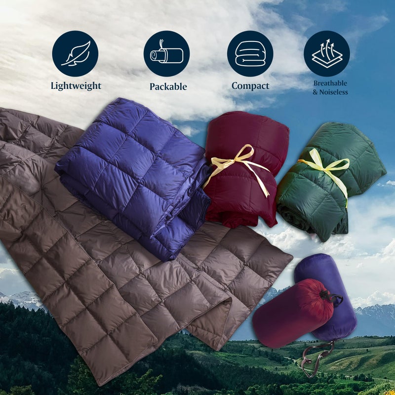 Serta Down Filled Throw Blanket, Packable Lightweight and Durable Blanket for Indoor,Office,Outdoor,Traveling, Hiking, Camping, 60" x 70" with Carrying Pouch (Plum) - Image 3