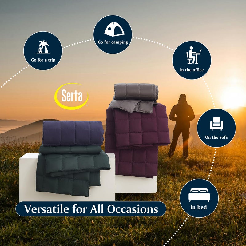 Serta Down Filled Throw Blanket, Packable Lightweight and Durable Blanket for Indoor,Office,Outdoor,Traveling, Hiking, Camping, 60" x 70" with Carrying Pouch (Plum) - Image 4