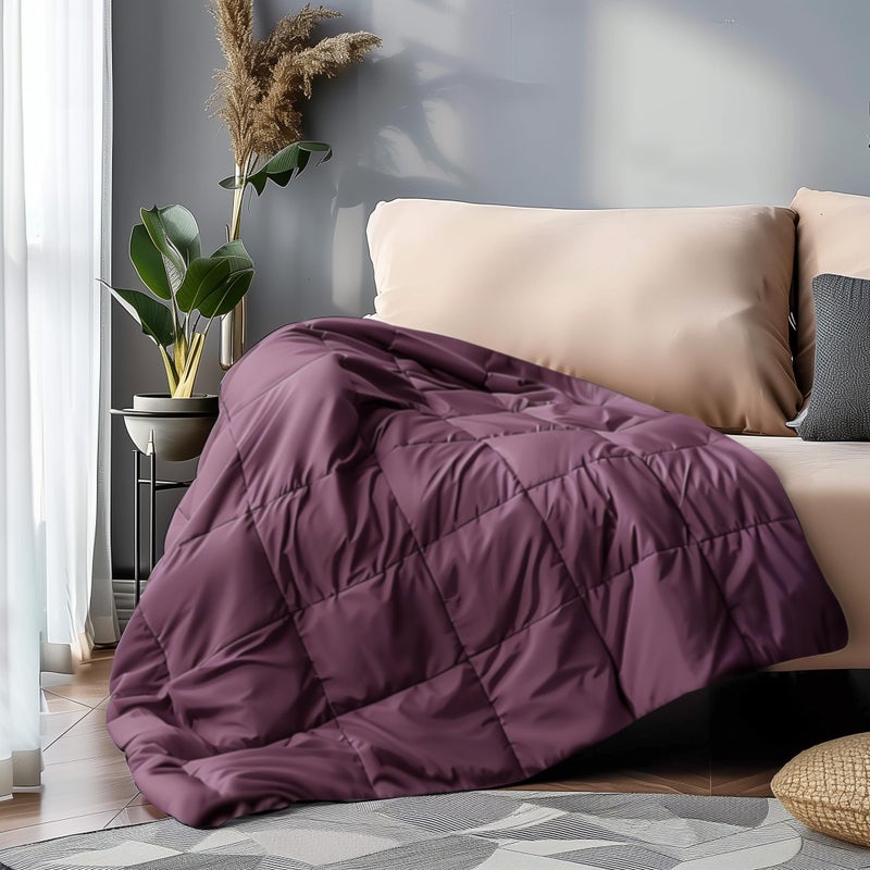 Serta Down Filled Throw Blanket, Packable Lightweight and Durable Blanket for Indoor,Office,Outdoor,Traveling, Hiking, Camping, 60" x 70" with Carrying Pouch (Plum) - Image 1