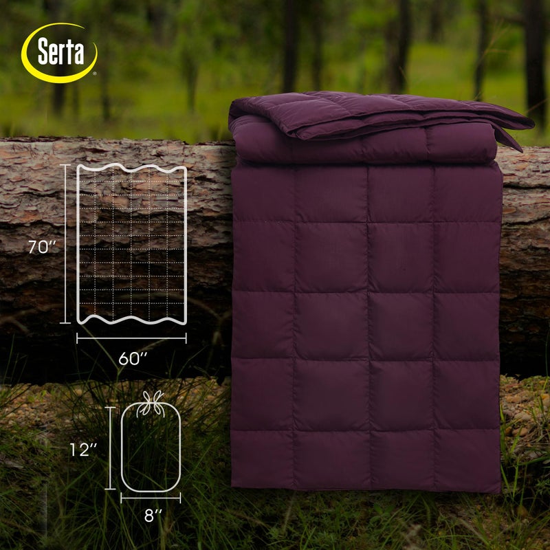Serta Down Filled Throw Blanket, Packable Lightweight and Durable Blanket for Indoor,Office,Outdoor,Traveling, Hiking, Camping, 60" x 70" with Carrying Pouch (Plum) - Image 2