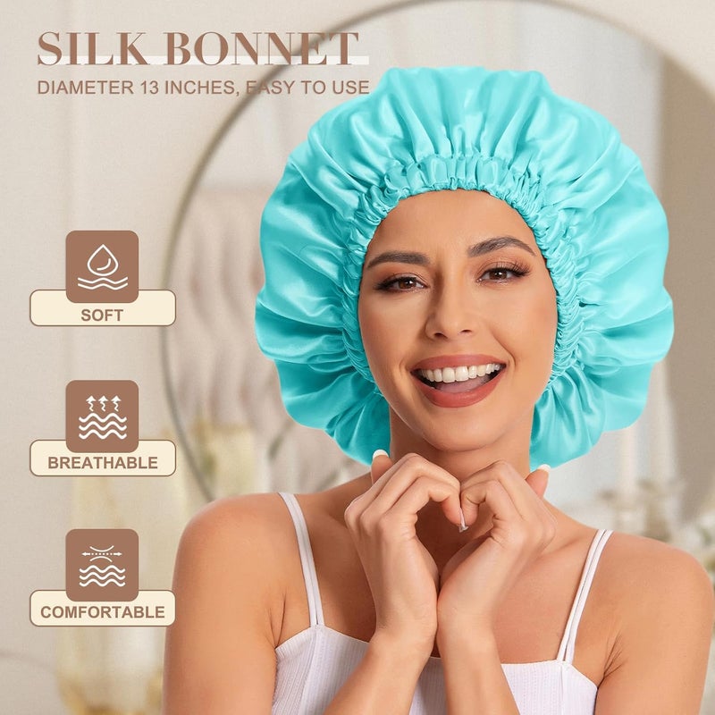 Edoneery Satin Bonnet Silk Bonnet Hair Bonnet for Sleeping-Slouchy Beanie Hat Satin Sleep Cap for Women's Natural & Curly Hair(Mint Green) - Image 2