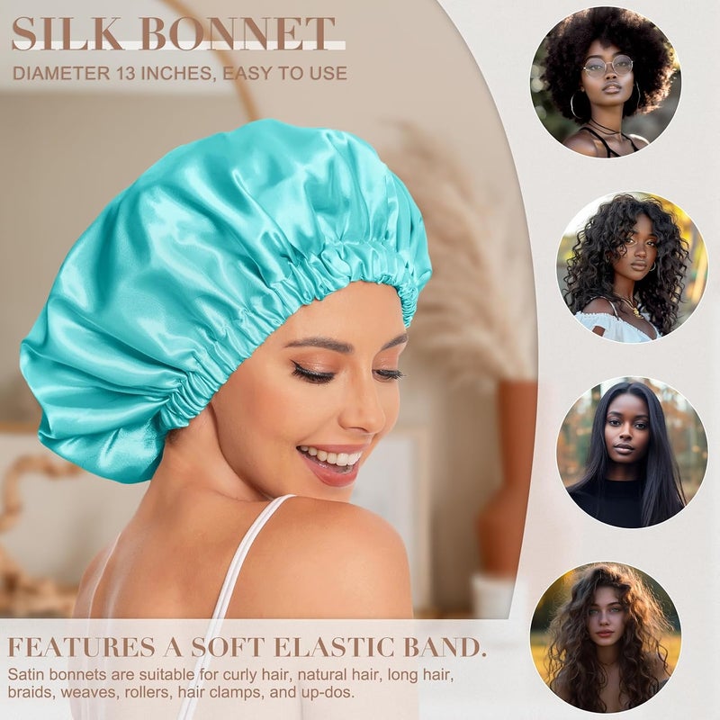 Edoneery Satin Bonnet Silk Bonnet Hair Bonnet for Sleeping-Slouchy Beanie Hat Satin Sleep Cap for Women's Natural & Curly Hair(Mint Green) - Image 3