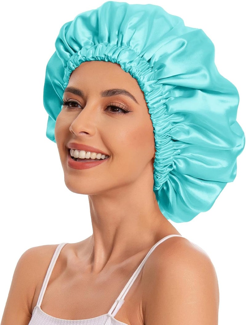 Edoneery Satin Bonnet Silk Bonnet Hair Bonnet for Sleeping-Slouchy Beanie Hat Satin Sleep Cap for Women's Natural & Curly Hair(Mint Green) - Image 4