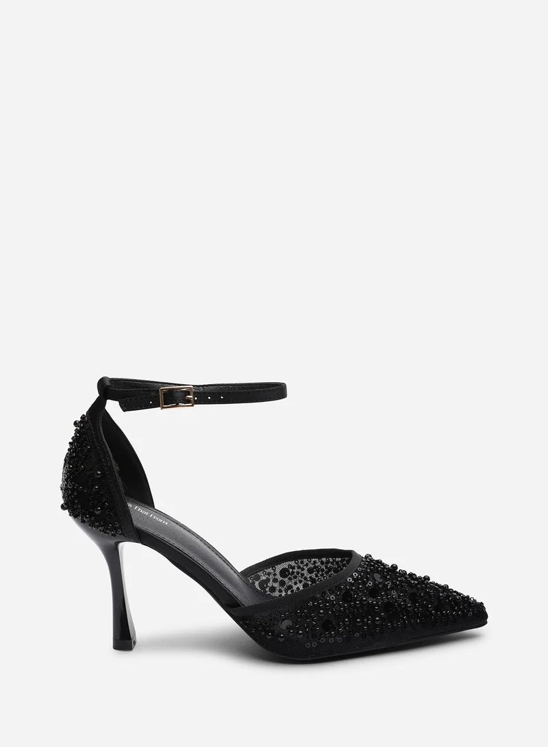 ويرز ذات فروم 'Frances' Diamante Mesh Pointed Toe With Buckle Strap Heels