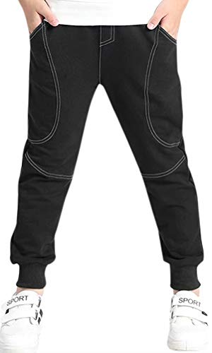 BINPAW Kids Cotton Pull On Active Sports Jogging Sweat Pants with Pockets for Little Boys & Big Boys, Black, Age 6T-7T (6-7 Years) = Tag 130 - Image 1