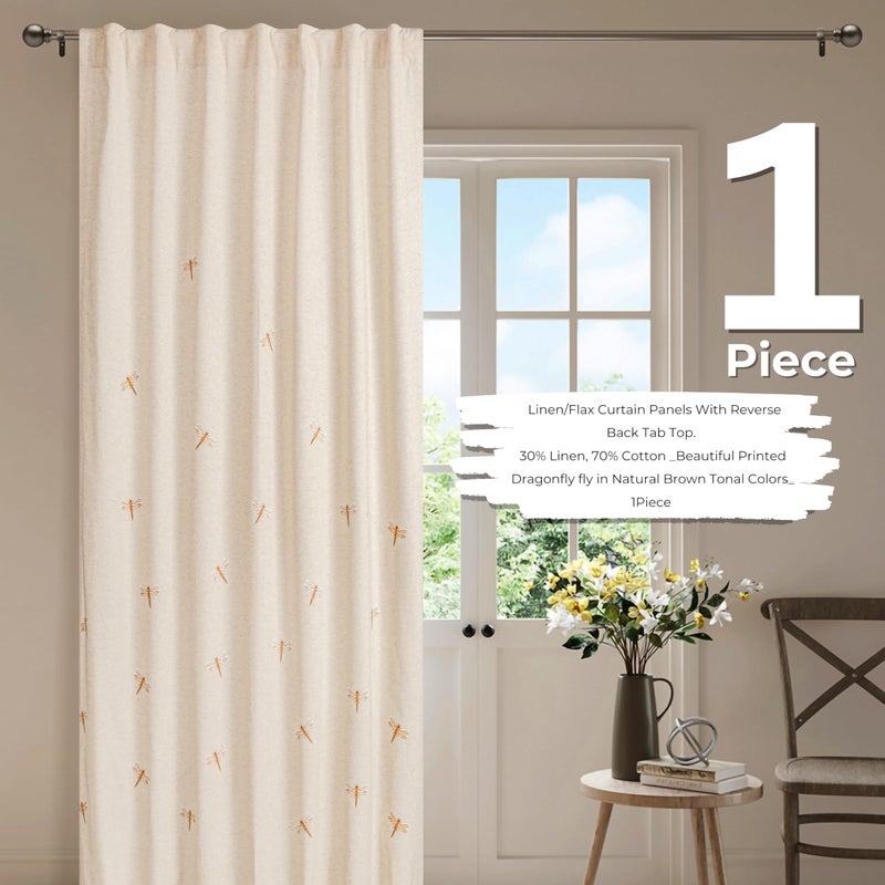 Bedding Craft Linen Curtains 108 inch - Room Darkening  Flax Linen Drapes with Dragonfly Print  Natural Taupe  1 Piece - Image 5