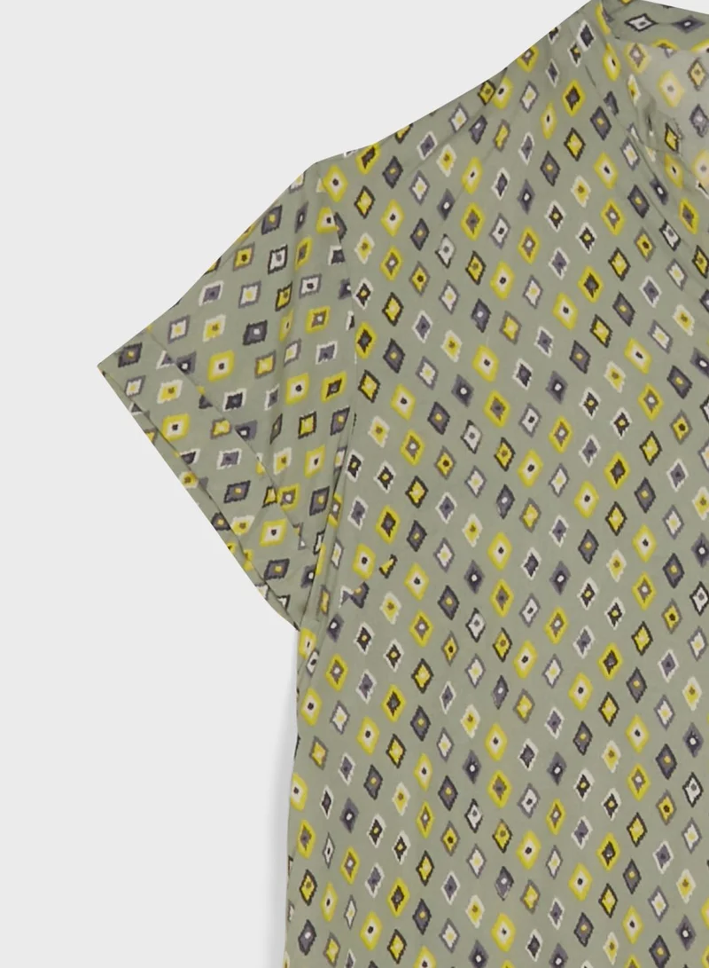 Basicxx Printed V-Neck Tunic Top