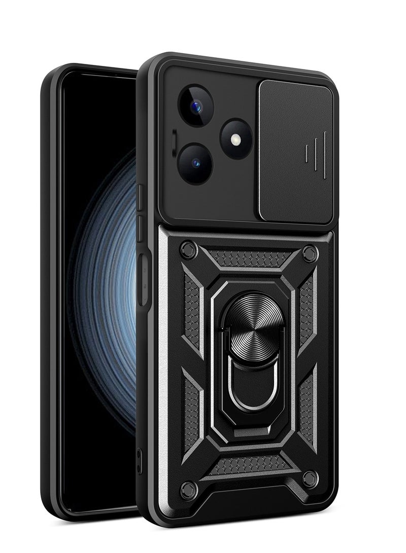 جراب حمايه ويندو مقاوم للصدمات وحمايه للكاميرا مزود بدبله معدنيه متوافق مع Realme C53 4G (اسود) - Image 1