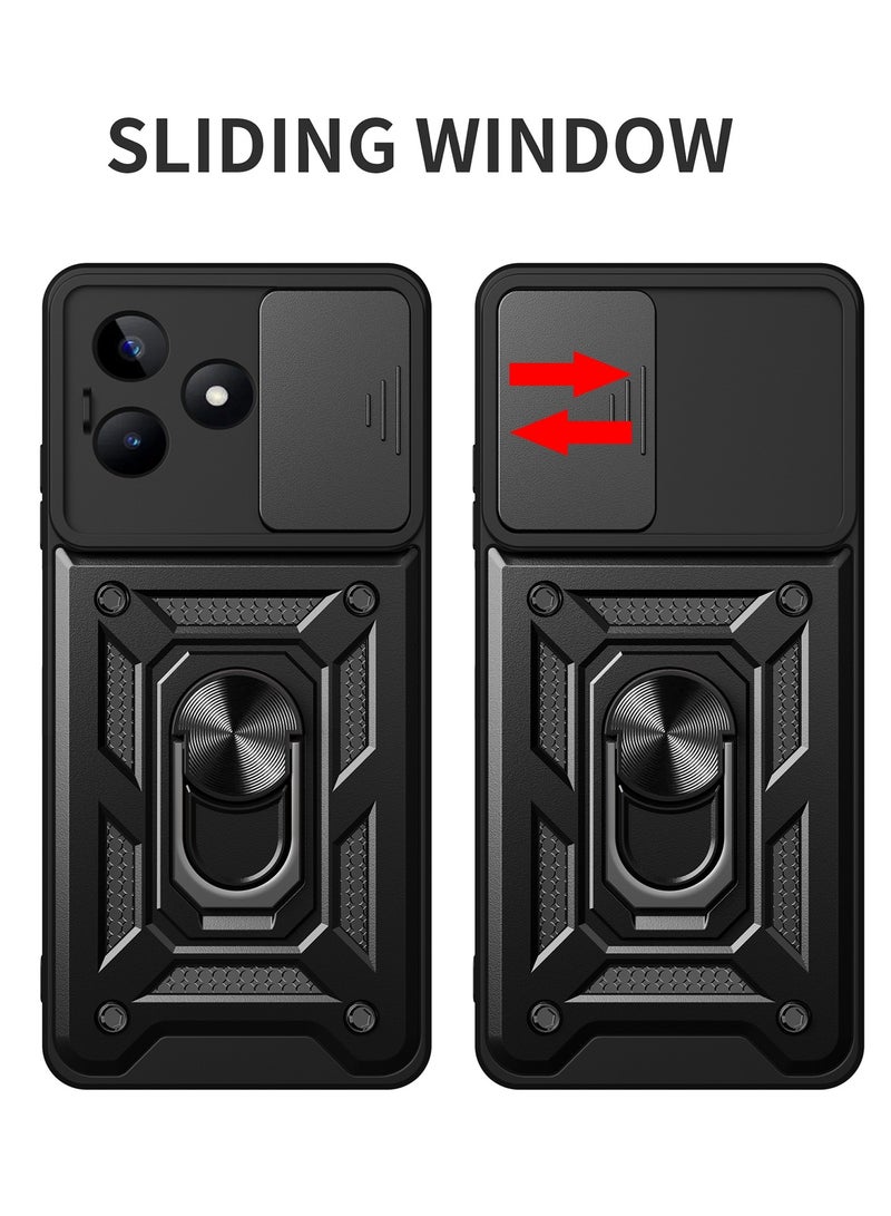 جراب حمايه ويندو مقاوم للصدمات وحمايه للكاميرا مزود بدبله معدنيه متوافق مع Realme C53 4G (اسود) - Image 2