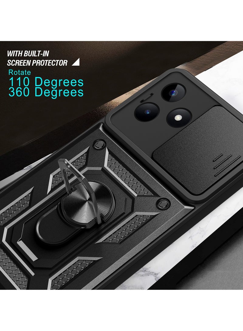 جراب حمايه ويندو مقاوم للصدمات وحمايه للكاميرا مزود بدبله معدنيه متوافق مع Realme C53 4G (اسود) - Image 4