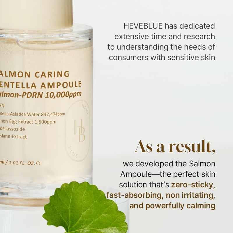 HEVEBLUE Salmon Caring Centella Ampoule - Salmon PDRN, Salmon Egg Extract, Centella, Madecassoside, Calming, Soothing, Restore and Rejuvenate, Sensitive Skin, Korean Skincare - Image 5