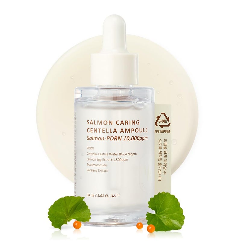 HEVEBLUE Salmon Caring Centella Ampoule - Salmon PDRN, Salmon Egg Extract, Centella, Madecassoside, Calming, Soothing, Restore and Rejuvenate, Sensitive Skin, Korean Skincare - Image 1