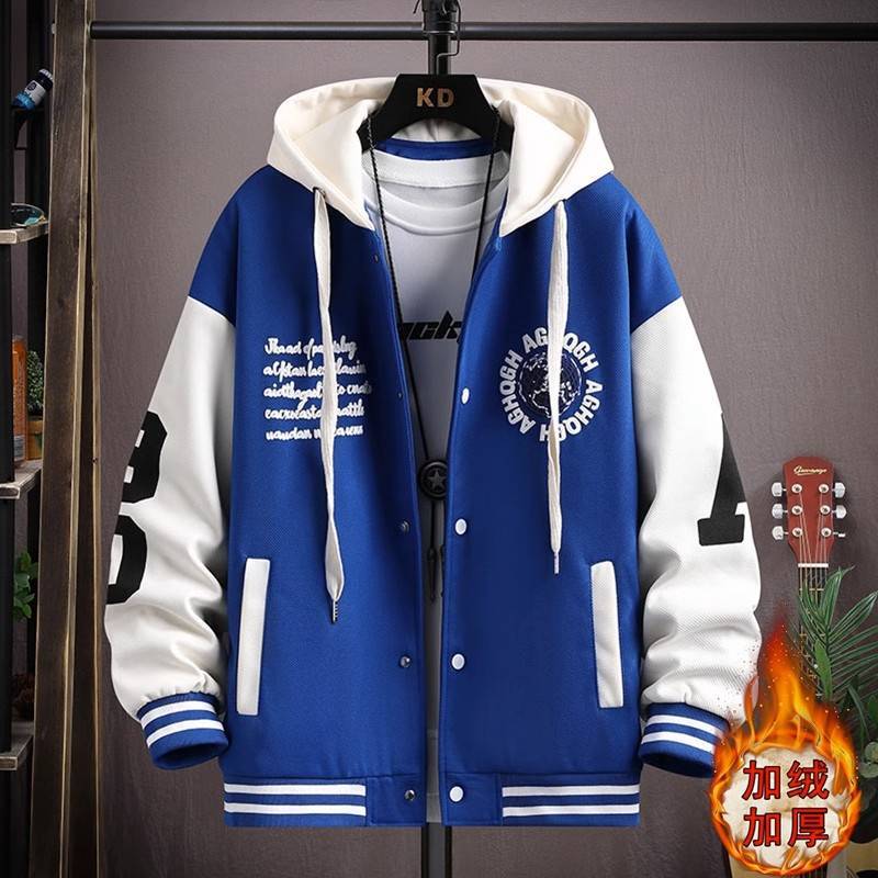 13 Teenagers Jacket 12 Years Old Boys Junior High School Students 14 Fleece-Lined Thickened 15 Big Kids Baseball Suit Jacket - Image 1