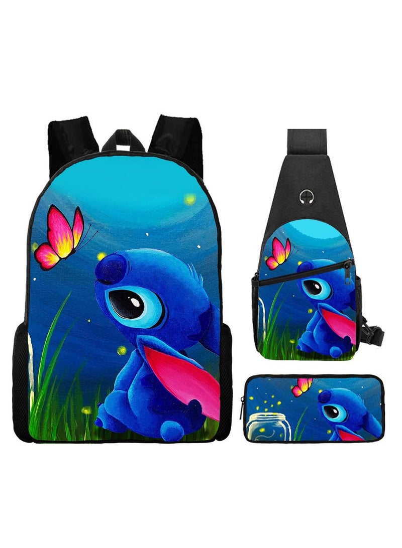 general 3-Piece Cartoon Stitch 3D Print Backpack Set - Image 1