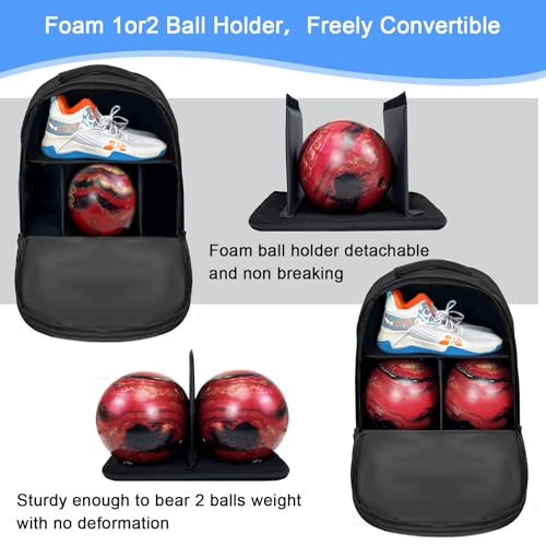 DAFISKY Bowling Ball Bag 2 Ball Bowling Backpack for Single or 2 Balls with Shoes Compartment Fits Up to US Size 15 - Image 3