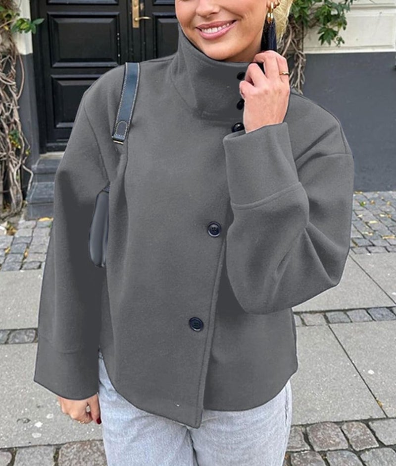 CHARTOU Women Crop Pea Coat Wool Blend Winter Loose Casual Short Jacket Outwear (Medium, Grey) - Image 2