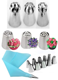 S.B. ANJALI SHALU BHAI SB ANJALI SHALU BHAI 18 Pieces Russian Tulip Icing Piping Nozzles Cake Decoration Tips Cooking One Coupler 1 Silicone Piping Bag  - Image 1