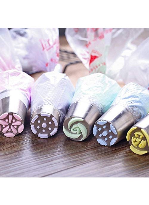 S.B. ANJALI SHALU BHAI SB ANJALI SHALU BHAI 18 Pieces Russian Tulip Icing Piping Nozzles Cake Decoration Tips Cooking One Coupler 1 Silicone Piping Bag  - Image 5