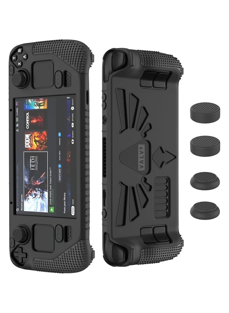 MAKINGTEC Steam Deck Standing Protective Case, Thickening Silicone Accessories Protector, Soft Cover Skin Shell with 2 Pairs Thumb Grips, Full Protection Kit to Anti-Slip for Valve Stream Deck (Black) - Image 1