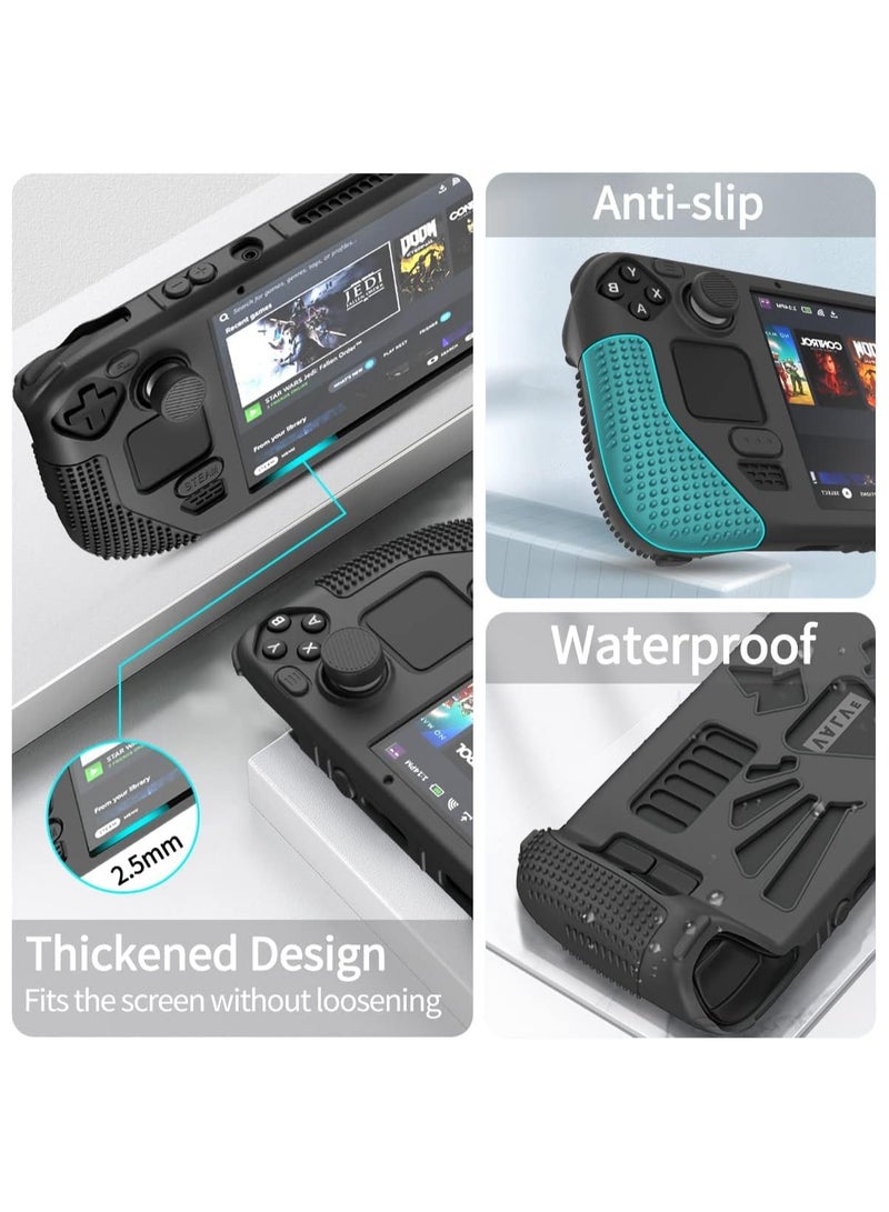 MAKINGTEC Steam Deck Standing Protective Case, Thickening Silicone Accessories Protector, Soft Cover Skin Shell with 2 Pairs Thumb Grips, Full Protection Kit to Anti-Slip for Valve Stream Deck (Black) - Image 4