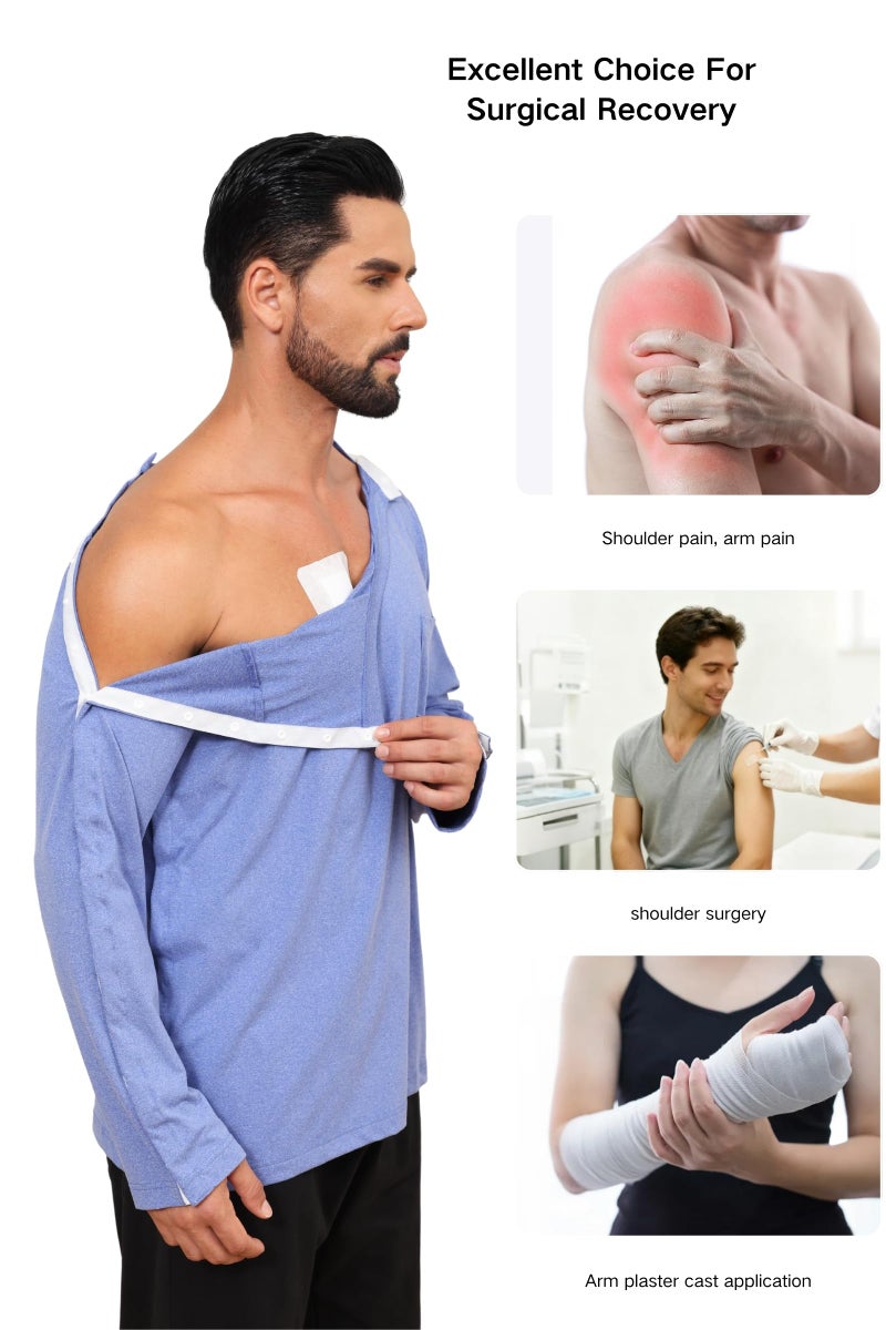 HORSSLE Post Shoulder Surgery Shirt, Comfy Wear After Surgery Long Sleeve Shirts, Full Open Side Snap Chemo & Dialysis - Image 4