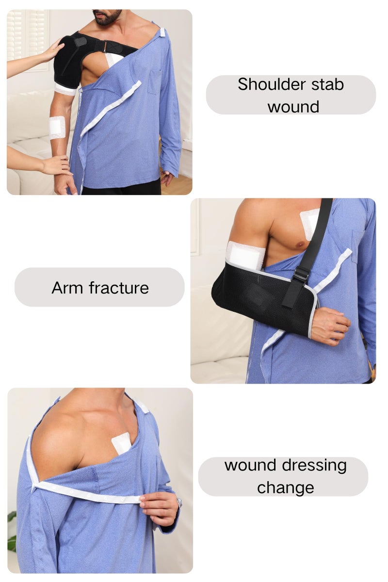 HORSSLE Post Shoulder Surgery Shirt, Comfy Wear After Surgery Long Sleeve Shirts, Full Open Side Snap Chemo & Dialysis - Image 5