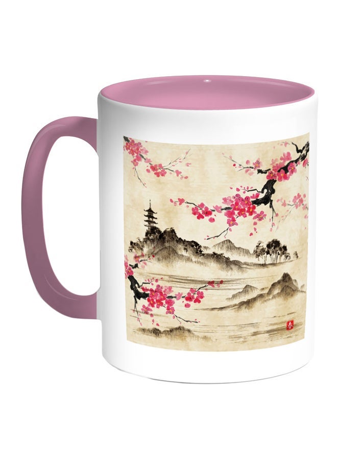 RYN China's Countryside Printed Coffee Mug Pink/Beige/Black 11ounce