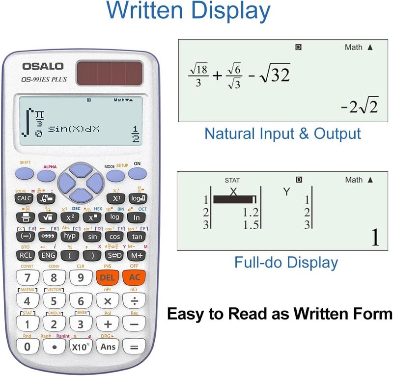 Scientific Calculator 417 Function 2 Line 10+2 Digits Written Display Solar Scientific Calculator (OS 991ES Plus) - Image 3