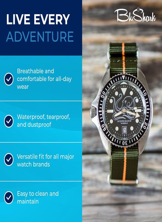 BluShark, Original Collection Military-Style Waterproof Watch Strap, Fits All Timepiece Brands, Durable Nylon Wristwatch Accessories with Stainless Steel Buckle - 18mm, 20mm, 22mm & 24mm Watch Bands - Image 4