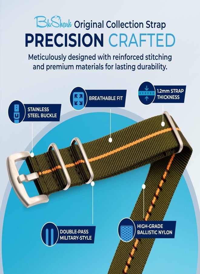 BluShark, Original Collection Military-Style Waterproof Watch Strap, Fits All Timepiece Brands, Durable Nylon Wristwatch Accessories with Stainless Steel Buckle - 18mm, 20mm, 22mm & 24mm Watch Bands - Image 3