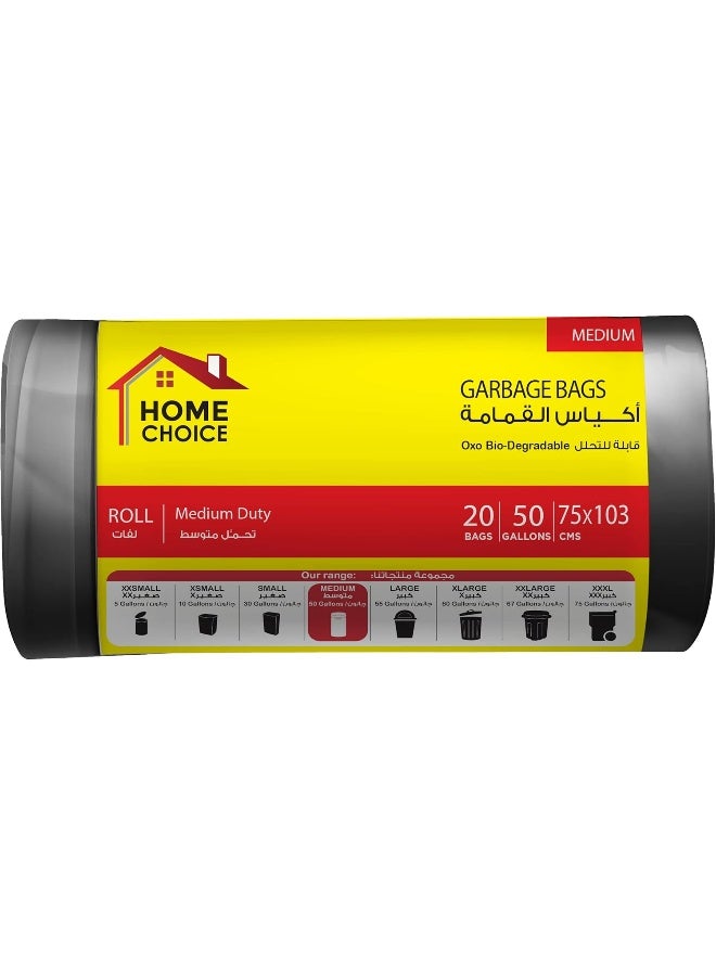HOME CHOICE 50 Gallons, Heavy Duty Bio-degradable Garbage Bags Roll, Size 75*103 cm, Pack of 20 Trash Bags, Bin Liners  - Image 1