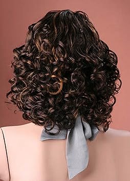 Forever young Forever Young UK Ladies Medium Soft Natural Curly Medium Brown with Golden Brown Highlights Wig - Image 2