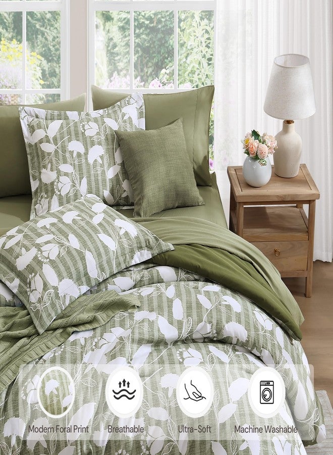 BLOOMHAVEN Full Comforter Set -7 Pieces Olive Green Floral Comforter Set Full for All Seasons, Bed in a Bag Full with Botanical Flowers Comforter, Sheets, Pillowcases & Shams - Image 4