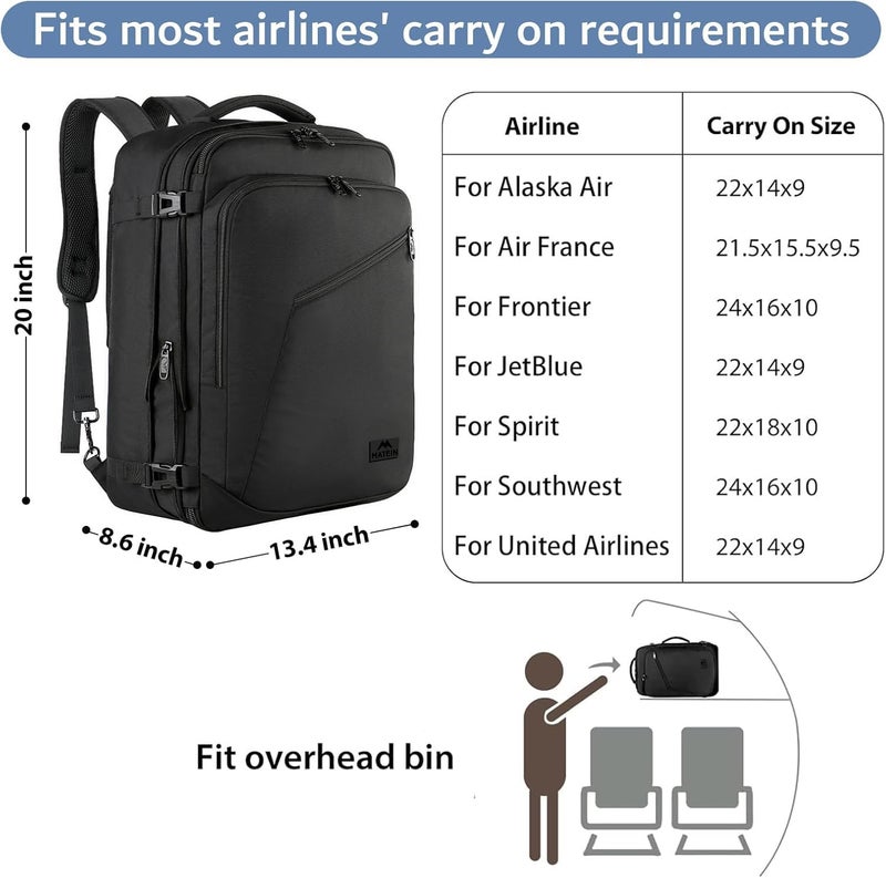 MATEIN 45L Travel Backpack, Large Carry on Backpack for Men Women, Water Resistant Lightweight Expandable Daypack, Business Weekender Backpacks, Gifts for People who Travel, Black - Image 2