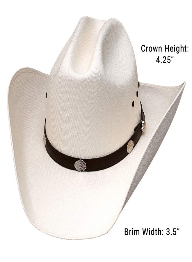 WESTERN EXPRESS Authentic Classic Cattleman Straw Cowboy Hat with Silver Conchos Child Size (White) - Image 2