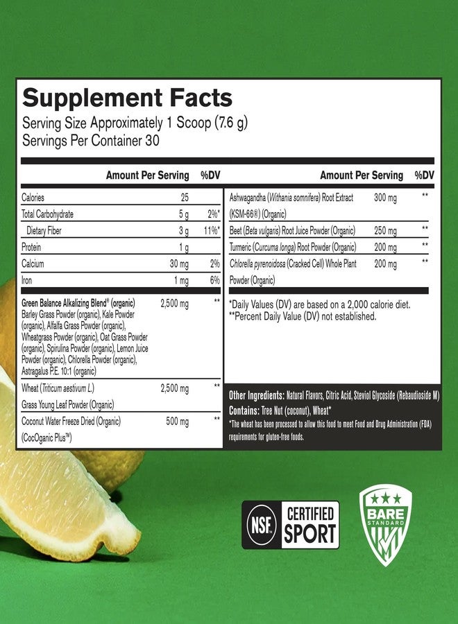 BARE PERFORMANCE NUTRITION, BPN Strong Greens Superfood Powder, Lemon, 30 Servings - Image 2