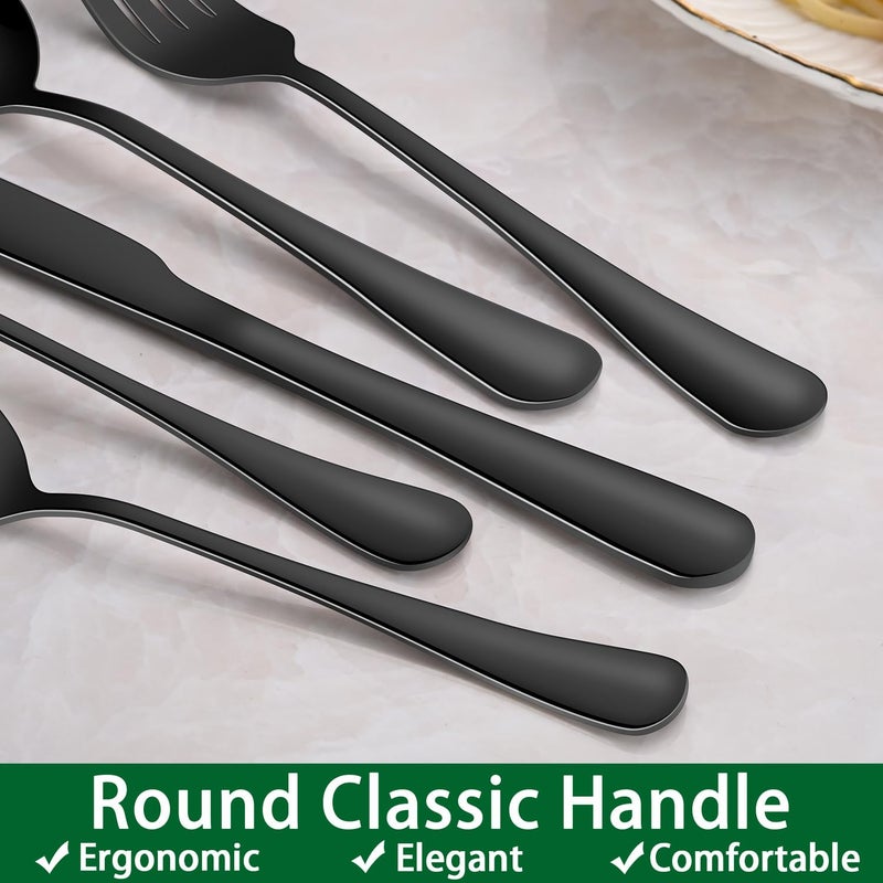 Dehov 24-Piece Black Silverware Set with Steak Knives, Black Flatware Set for 4, Food-Grade Stainless Steel Tableware Cutlery Set, Mirror Finished Knife Spoon And Fork Sets for Home Restaurant - Image 4