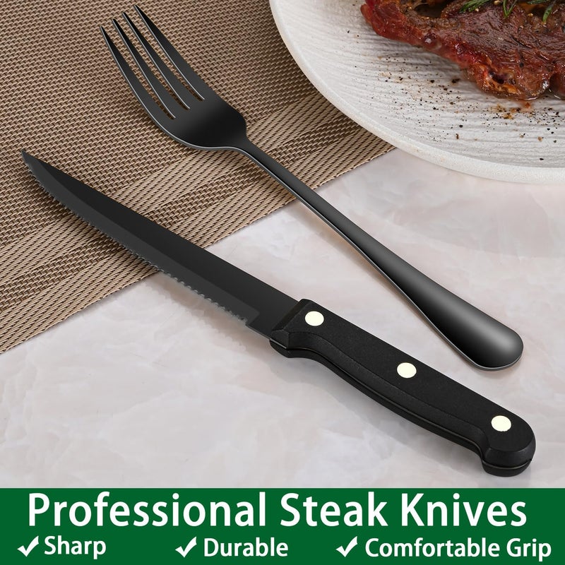 Dehov 24-Piece Black Silverware Set with Steak Knives, Black Flatware Set for 4, Food-Grade Stainless Steel Tableware Cutlery Set, Mirror Finished Knife Spoon And Fork Sets for Home Restaurant - Image 5