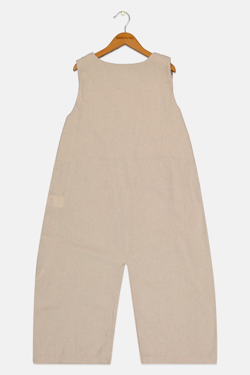 Litlhood Kids Girl Sleeveless Plain Jumpsuit, Beige - Image 2
