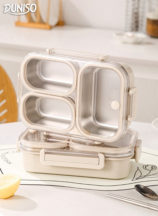 DUNISO صندوق غداء مقاوم للصدأ غير قابل للتسرب 3 أقسام صندوق بنتو غير قابل للتسرب مع غطاء حاوية تحضير الوجبات المحمولة صندوق تخزين الطعام للمدرسة المكتب التخييم في الهواء الطلق، آمن للاستخدام في الميكروويف - Image 1