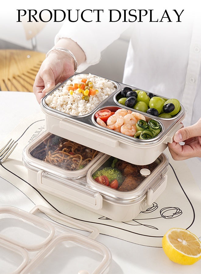 DUNISO صندوق غداء مقاوم للصدأ غير قابل للتسرب 3 أقسام صندوق بنتو غير قابل للتسرب مع غطاء حاوية تحضير الوجبات المحمولة صندوق تخزين الطعام للمدرسة المكتب التخييم في الهواء الطلق، آمن للاستخدام في الميكروويف - Image 2