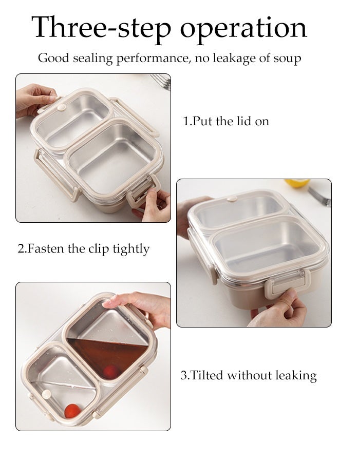 DUNISO صندوق غداء مقاوم للصدأ غير قابل للتسرب 3 أقسام صندوق بنتو غير قابل للتسرب مع غطاء حاوية تحضير الوجبات المحمولة صندوق تخزين الطعام للمدرسة المكتب التخييم في الهواء الطلق، آمن للاستخدام في الميكروويف - Image 5