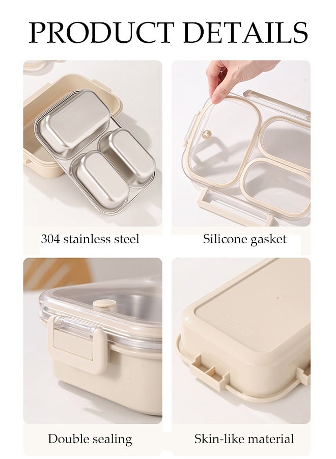 DUNISO صندوق غداء مقاوم للصدأ غير قابل للتسرب 3 أقسام صندوق بنتو غير قابل للتسرب مع غطاء حاوية تحضير الوجبات المحمولة صندوق تخزين الطعام للمدرسة المكتب التخييم في الهواء الطلق، آمن للاستخدام في الميكروويف - Image 3