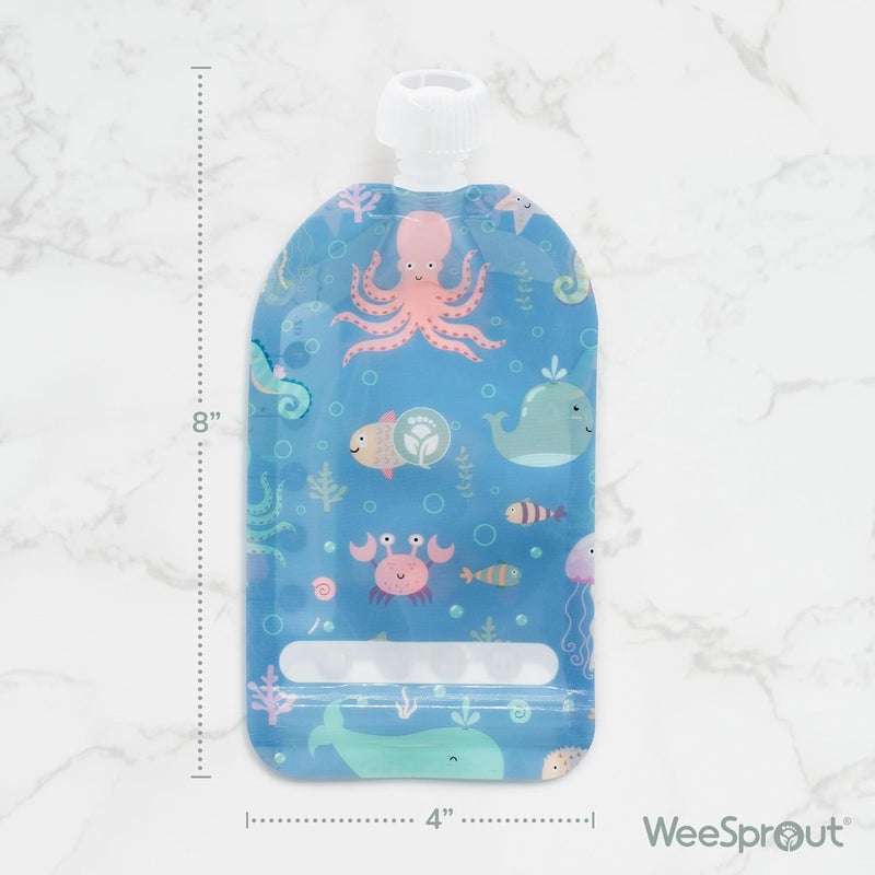 WeeSprout أكياس طعام قابلة لإعادة الاستخدام بسحاب مزدوج من وي سبرات مثالية للأطفال والرضع آمنة في الفريزر وغسالة الصحون حيوانات 5 أونصات عبوة من 6 أكياس ملء - Image 2