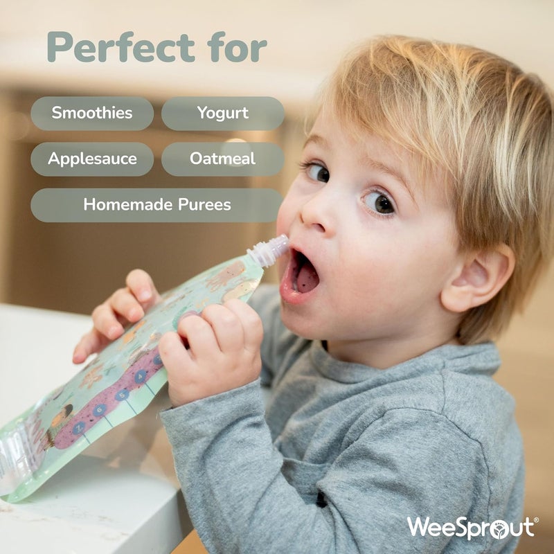 WeeSprout أكياس طعام قابلة لإعادة الاستخدام بسحاب مزدوج من وي سبرات مثالية للأطفال والرضع آمنة في الفريزر وغسالة الصحون حيوانات 5 أونصات عبوة من 6 أكياس ملء - Image 3