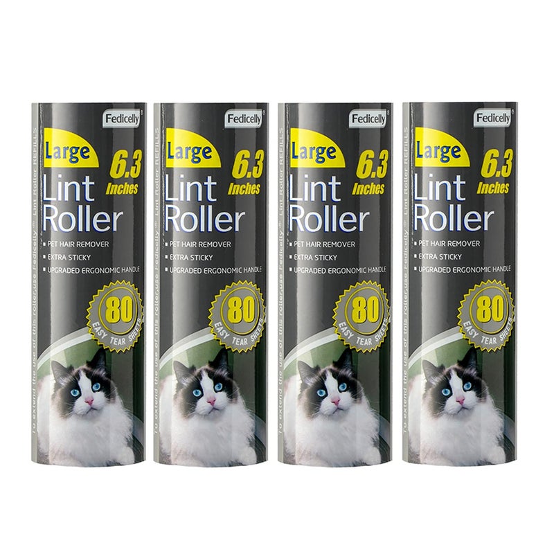 Fedicelly Large Lint Rollers Pet Hair Extra Sticky RefillsMega Value Set 63 inches Wider with 320 Sheets for Cat and Dog Hair Removal80 Sheets Per Roller