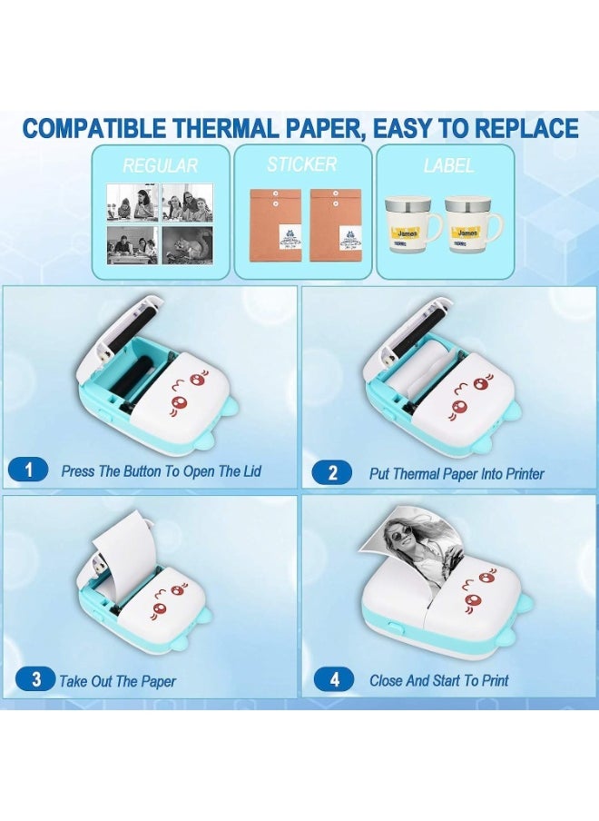 Generic Mini Thermal Printer, Inkless Bluetooth Pocket Printer for Prints Picture List Memo Receipt Tags Barcode Labels Compatible with iOS, Android (Blue)  - Image 2