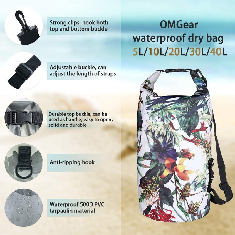 OMGear Waterproof Dry Bag Backpack Waterproof Phone Pouch 40L/30L/20L/10L/5L Floating Dry Sack for Kayaking Boating Sailing Canoeing Rafting Hiking Camping Outdoors Activities (camouflage1, 10L) - Image 3