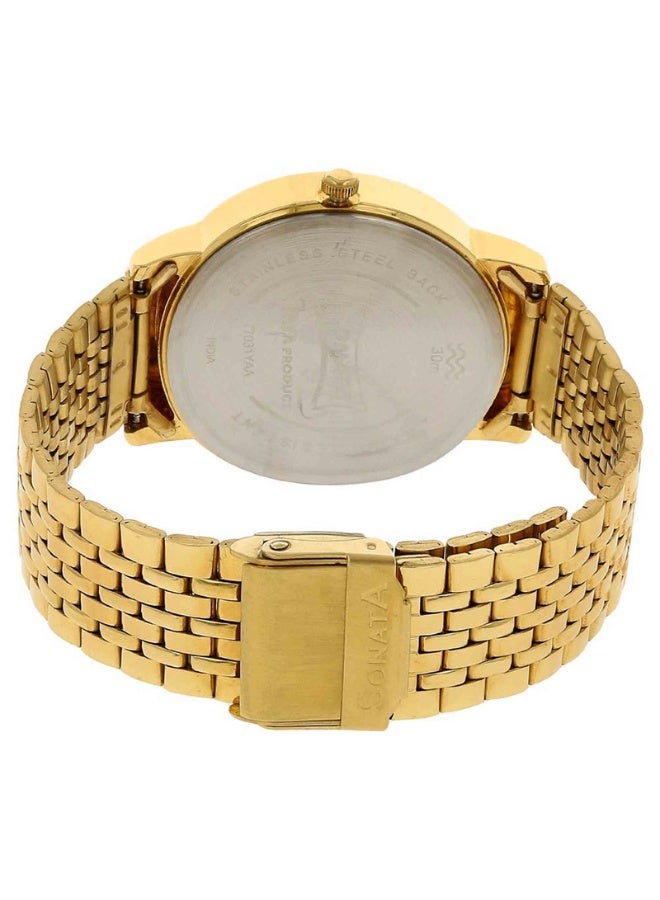 Sonata 77031YM04 Men’s Watch – Silver Dial, Gold Stainless Steel Strap, Day & Date Function, Quartz Movement - Image 4